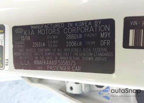 2015 Kia Forte Lx z USA, uszkodzony, nr VIN KNAFK4A61F5358375